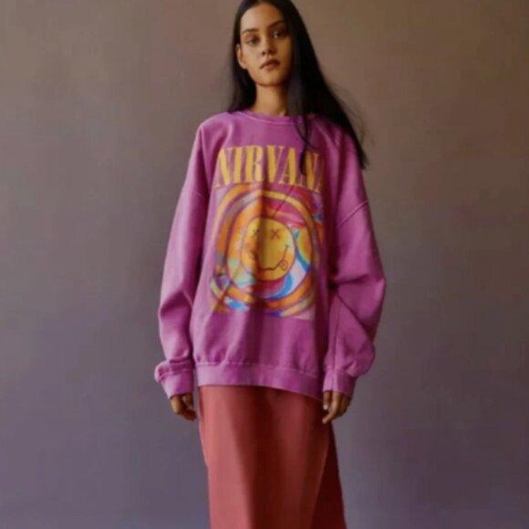 Nirvana Smile Oversized Fleece Crew Neck Sweatshirt - S/M - Picture 3 of 5